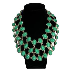 AMRITA SINGH Chunky Reversible Bib Necklace Gold Tone Blue Green Statement